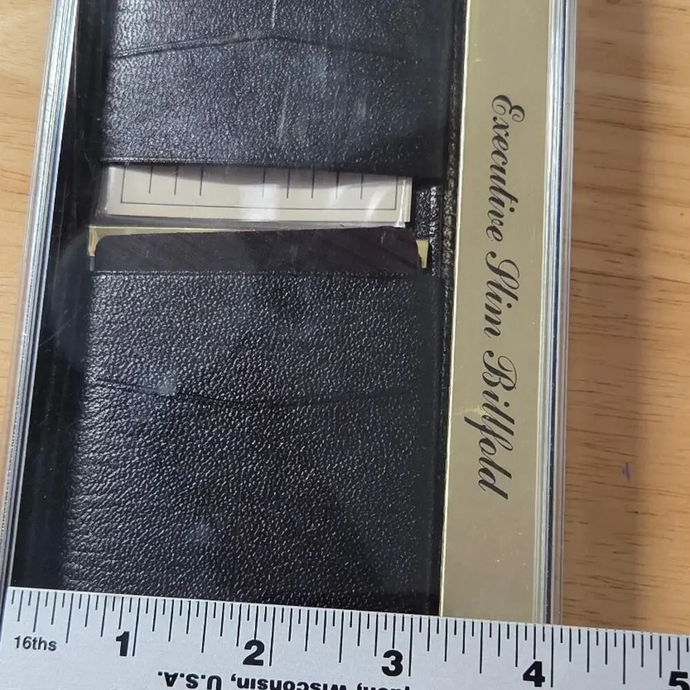 ​Vintage Le Chevron Executive Slim Billfold Black Faux Leather Men's Wallet New